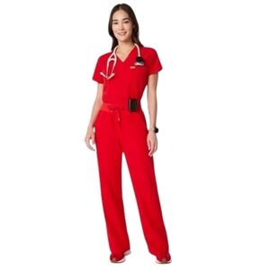 Figs Lunar Pop Red Scrub Set
